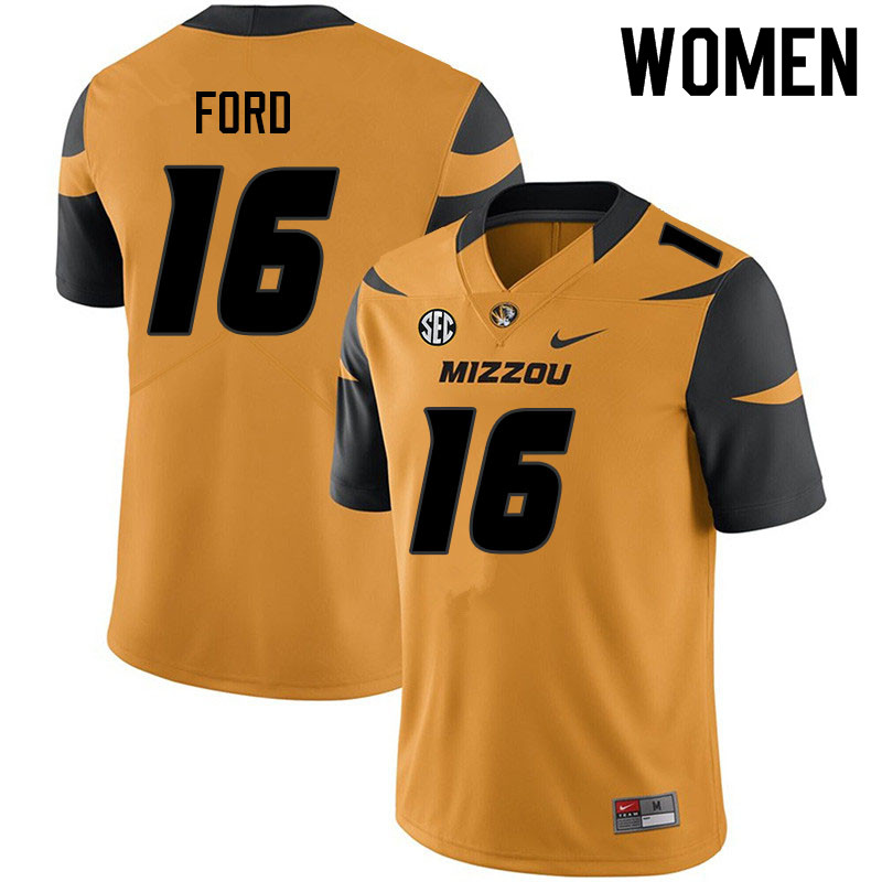 Women #16 Travion Ford Missouri Tigers College Football Jerseys Sale-Yellow - Click Image to Close